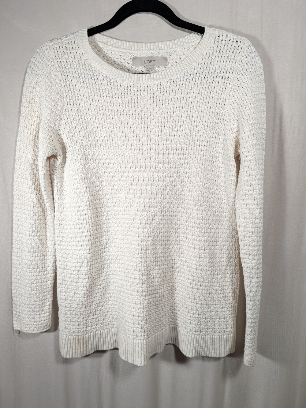 LOFT Cotton Crewneck Sweater in Cream White Size Medium